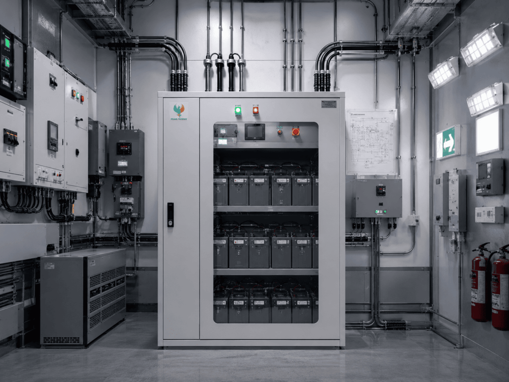 Central battery emergency lighting system installed in an electrical control room